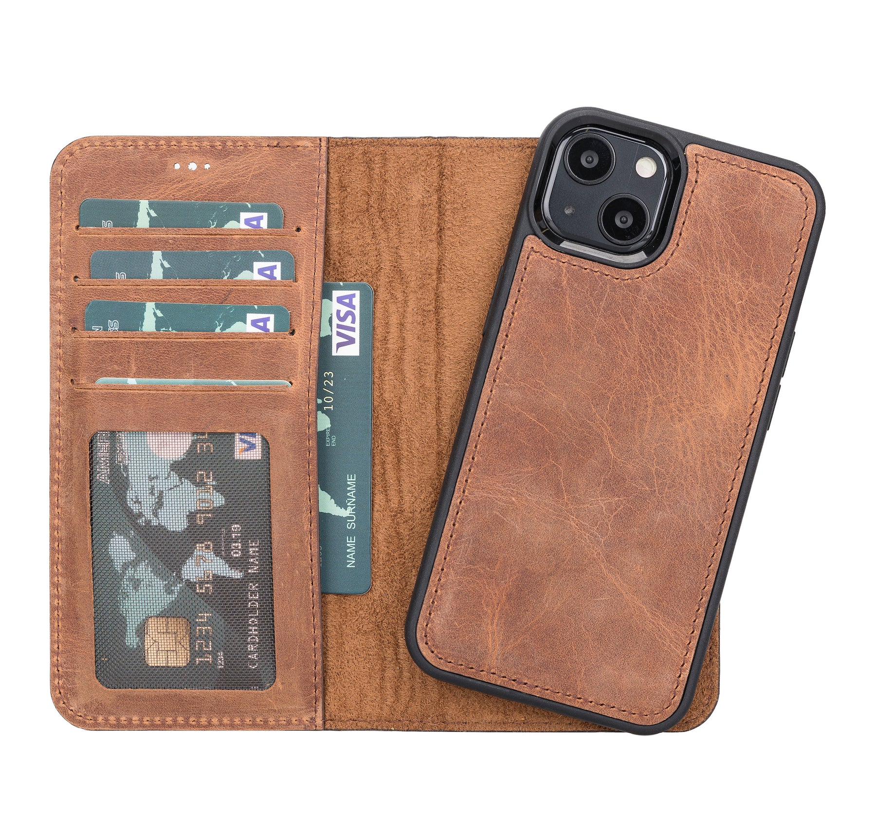 iPhone 13 hoesje antiek bruin leer