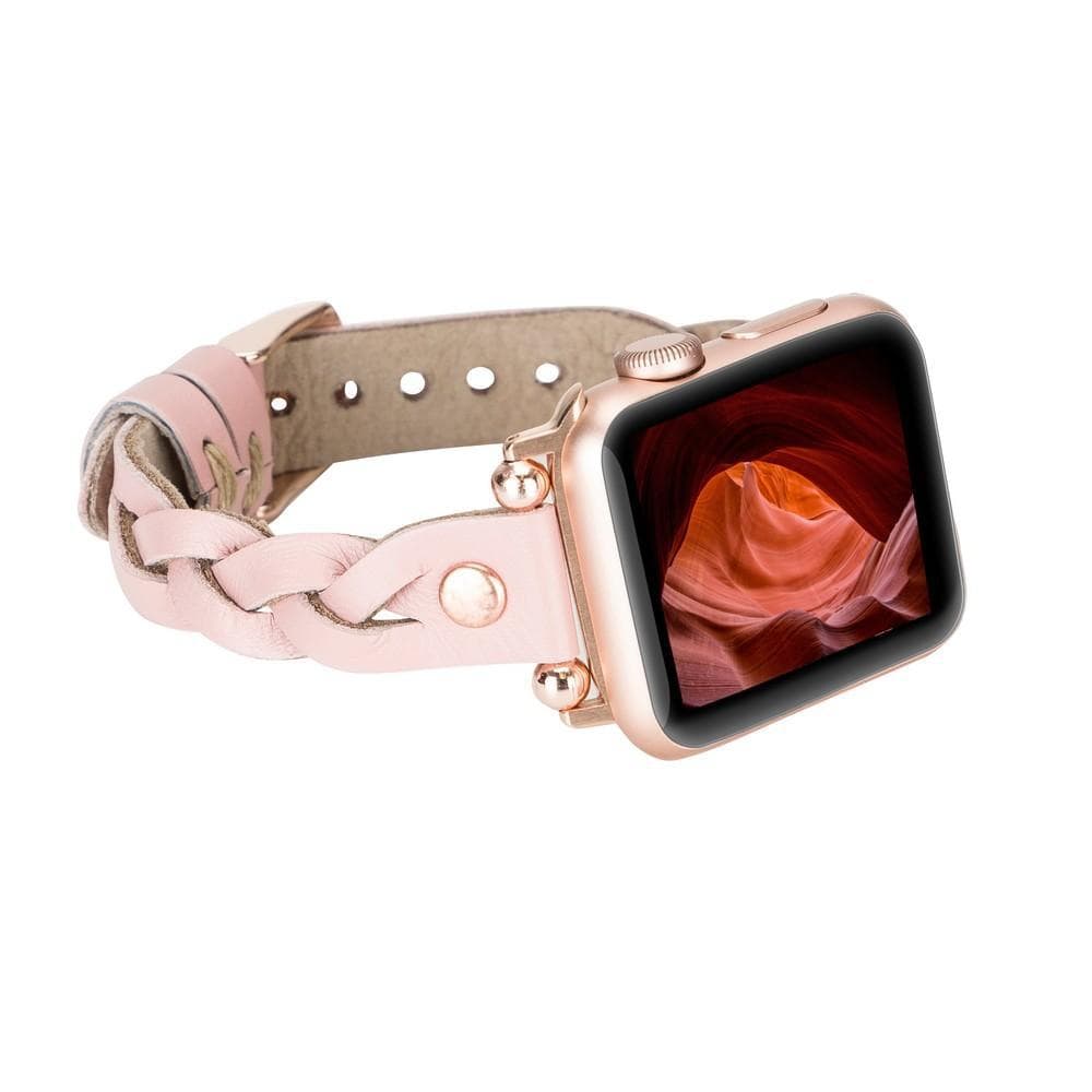 Wanda Ferro Braided Rose Gold Trok Style Genuine Leather Apple Watch Band 