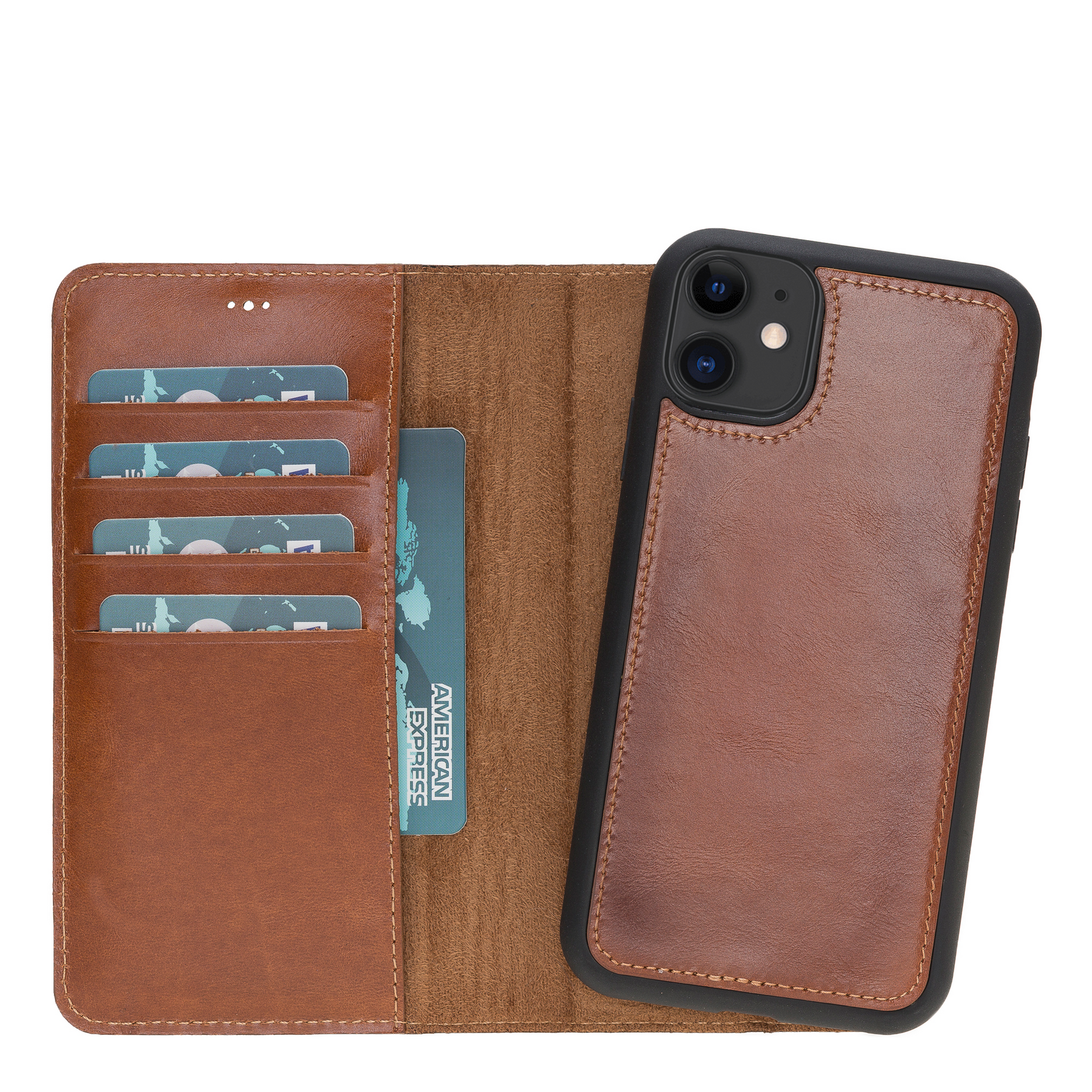 Suncase Custodia In Pelle Bovina Per IPhone 11 Pro Max, Colore Caffè Anticato, Con Slot Carta E Fodera In Velluto